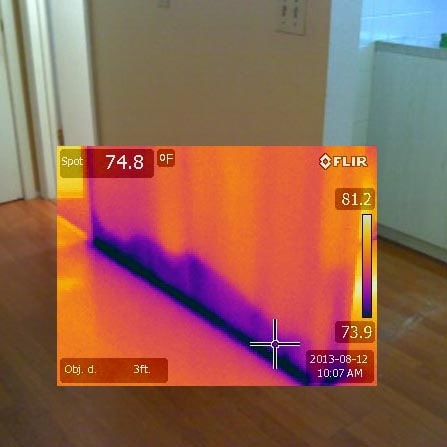 thermal imaging camera showing water intrusion